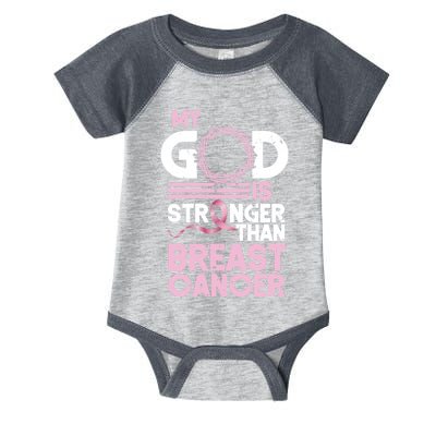 My God Is Stronger Than Breast Cancer Awareness Christian Infant Baby Jersey Bodysuit