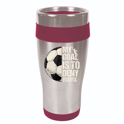 My Goal Is To Deny Yours Soccer Goalie Distressed Goalkeeper 16oz Travel Tumbler