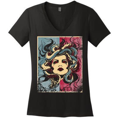 Mythology Gorgon In Greek Mythology Medusa Women's V-Neck T-Shirt