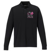 My God Is Bigger Than Cancer Breast Cancer Awareness Jesus Performance Long Sleeve Polo