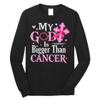 My God Is Bigger Than Cancer Breast Cancer Awareness Jesus Long Sleeve Shirt