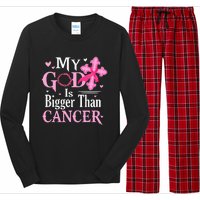 My God Is Bigger Than Cancer Breast Cancer Awareness Jesus Long Sleeve Pajama Set