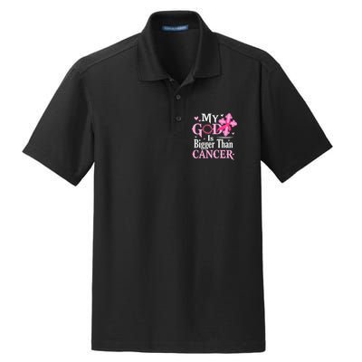 My God Is Bigger Than Cancer Breast Cancer Awareness Jesus Dry Zone Grid Polo