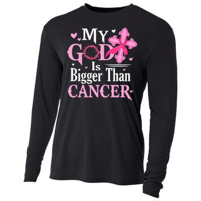 My God Is Bigger Than Cancer Breast Cancer Awareness Jesus Cooling Performance Long Sleeve Crew