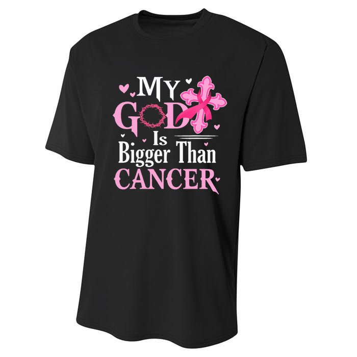 My God Is Bigger Than Cancer Breast Cancer Awareness Jesus Performance Sprint T-Shirt