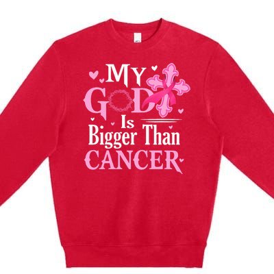 My God Is Bigger Than Cancer Breast Cancer Awareness Jesus Premium Crewneck Sweatshirt