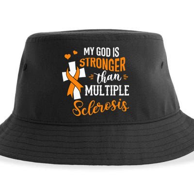 My God is Stronger Than Multiple Sclerosis Warrior Fighter Sustainable Bucket Hat