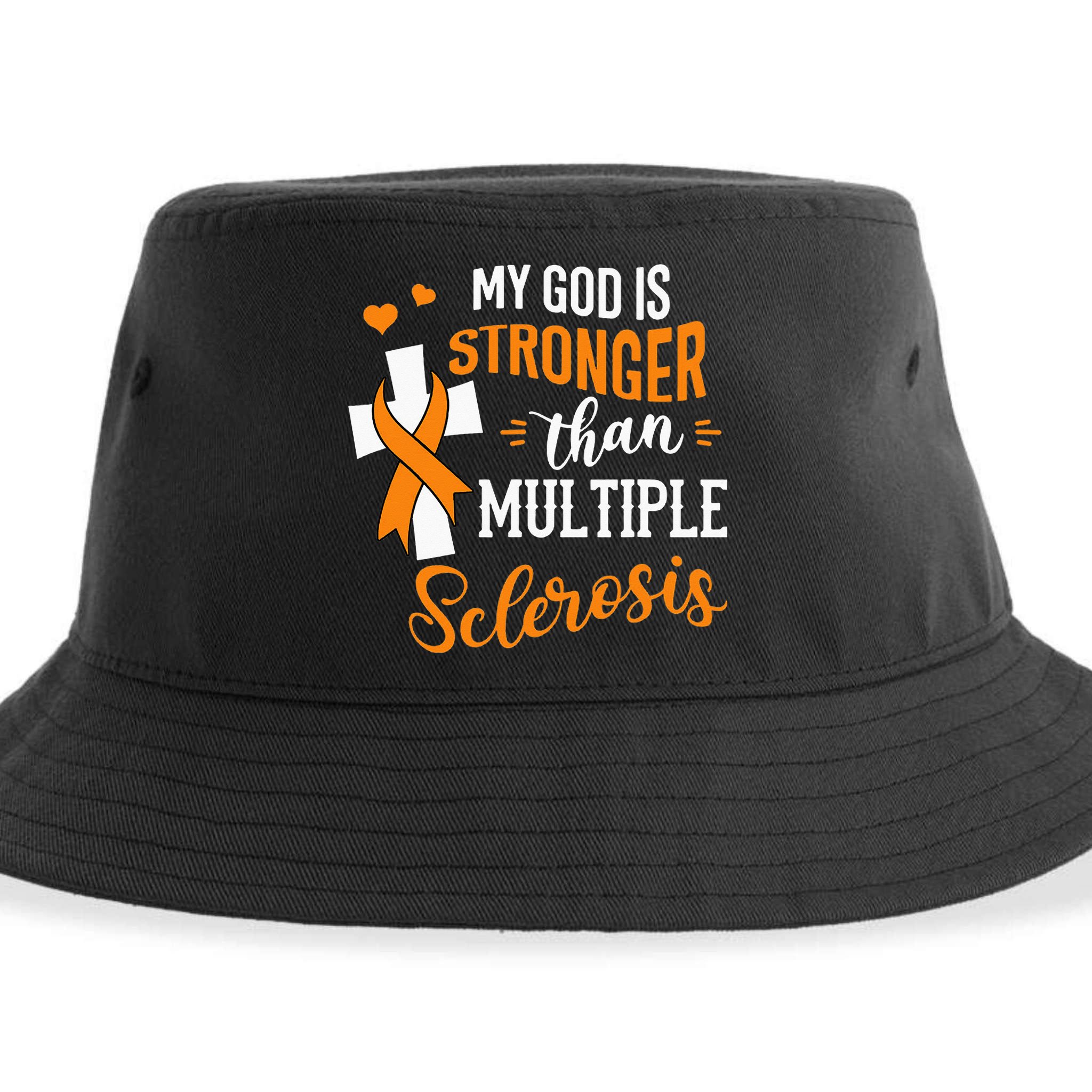 My God is Stronger Than Multiple Sclerosis Warrior Fighter Sustainable Bucket Hat