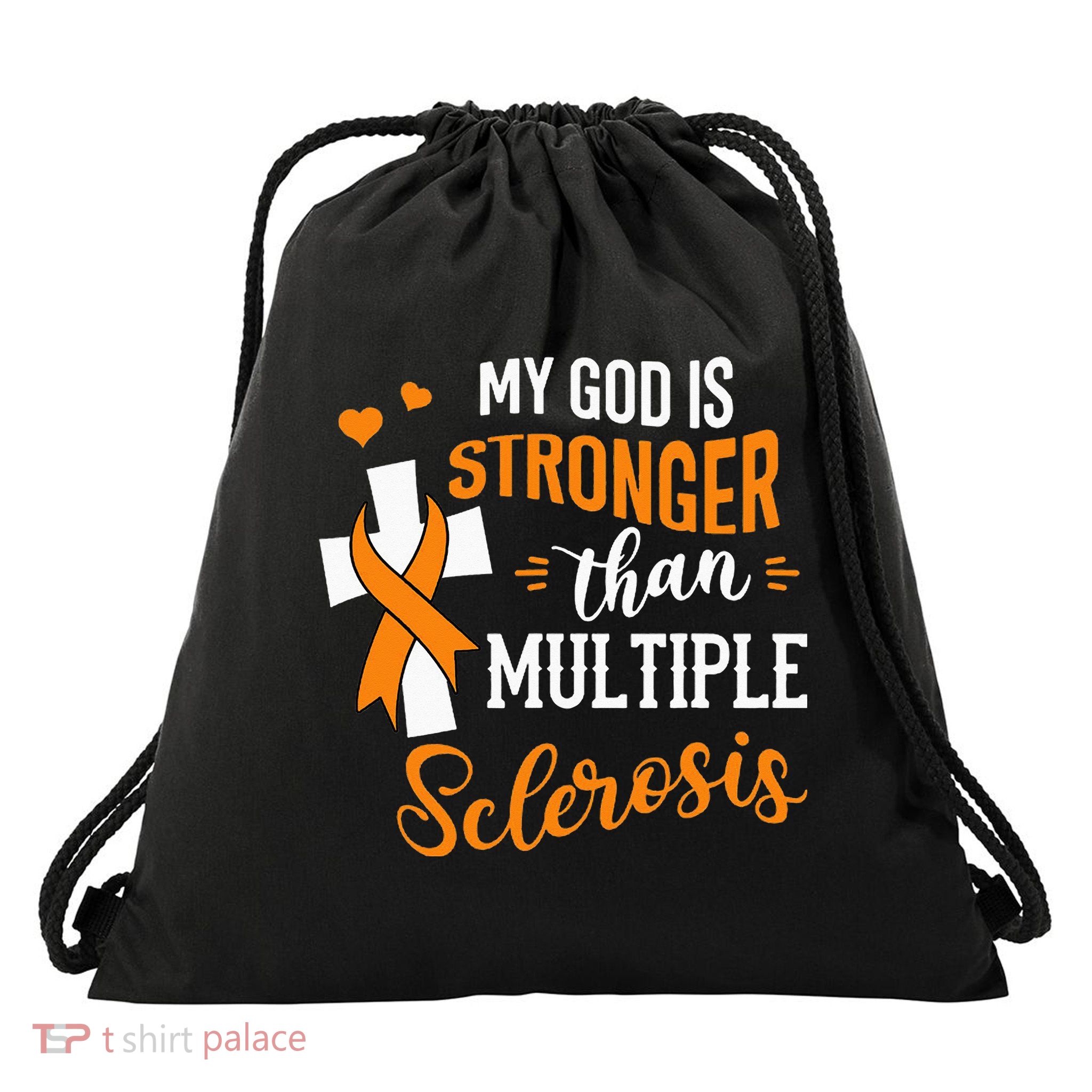 My God is Stronger Than Multiple Sclerosis Warrior Fighter Drawstring Bag