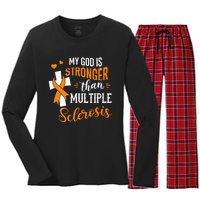 My God is Stronger Than Multiple Sclerosis Warrior Fighter Women's Long Sleeve Flannel Pajama Set 