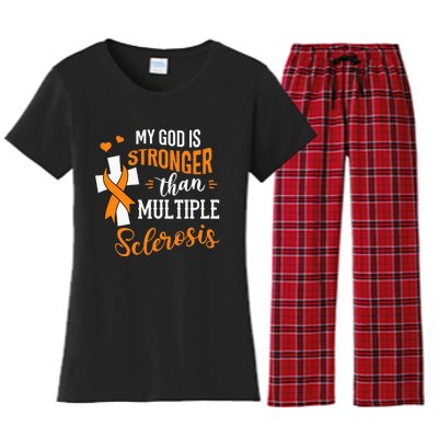 My God is Stronger Than Multiple Sclerosis Warrior Fighter Women's Flannel Pajama Set