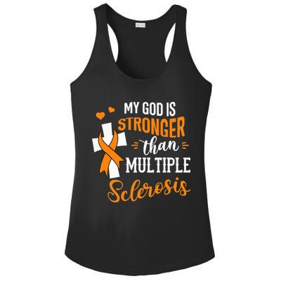 My God is Stronger Than Multiple Sclerosis Warrior Fighter Ladies PosiCharge Competitor Racerback Tank