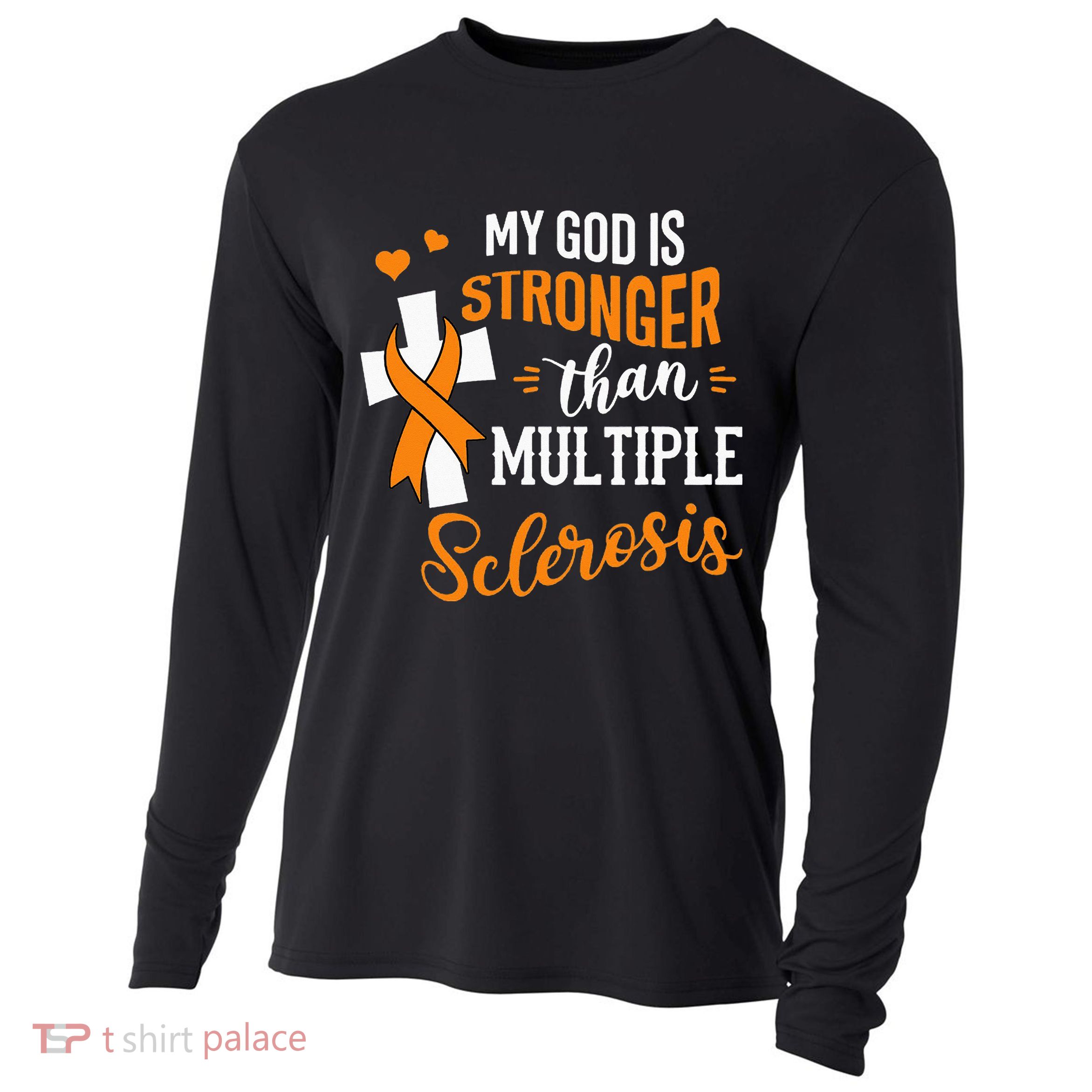 My God is Stronger Than Multiple Sclerosis Warrior Fighter Cooling Performance Long Sleeve Crew
