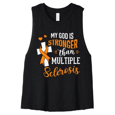 My God is Stronger Than Multiple Sclerosis Warrior Fighter Women's Racerback Cropped Tank