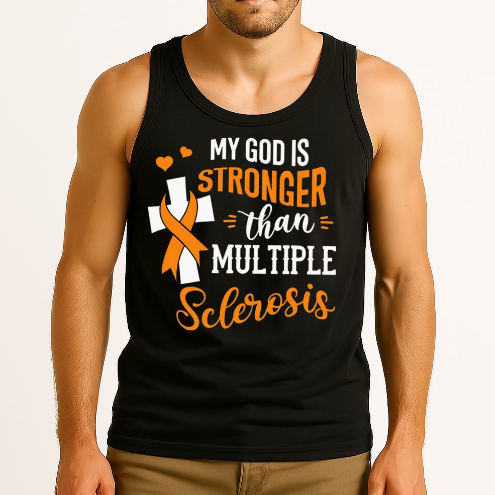My God is Stronger Than Multiple Sclerosis Warrior Fighter Tank Top