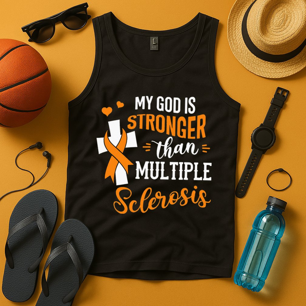 My God is Stronger Than Multiple Sclerosis Warrior Fighter Tank Top