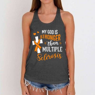 My God is Stronger Than Multiple Sclerosis Warrior Fighter Women's Knotted Racerback Tank