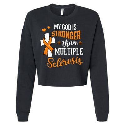 My God is Stronger Than Multiple Sclerosis Warrior Fighter Cropped Pullover Crew
