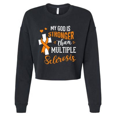 My God is Stronger Than Multiple Sclerosis Warrior Fighter Cropped Pullover Crew