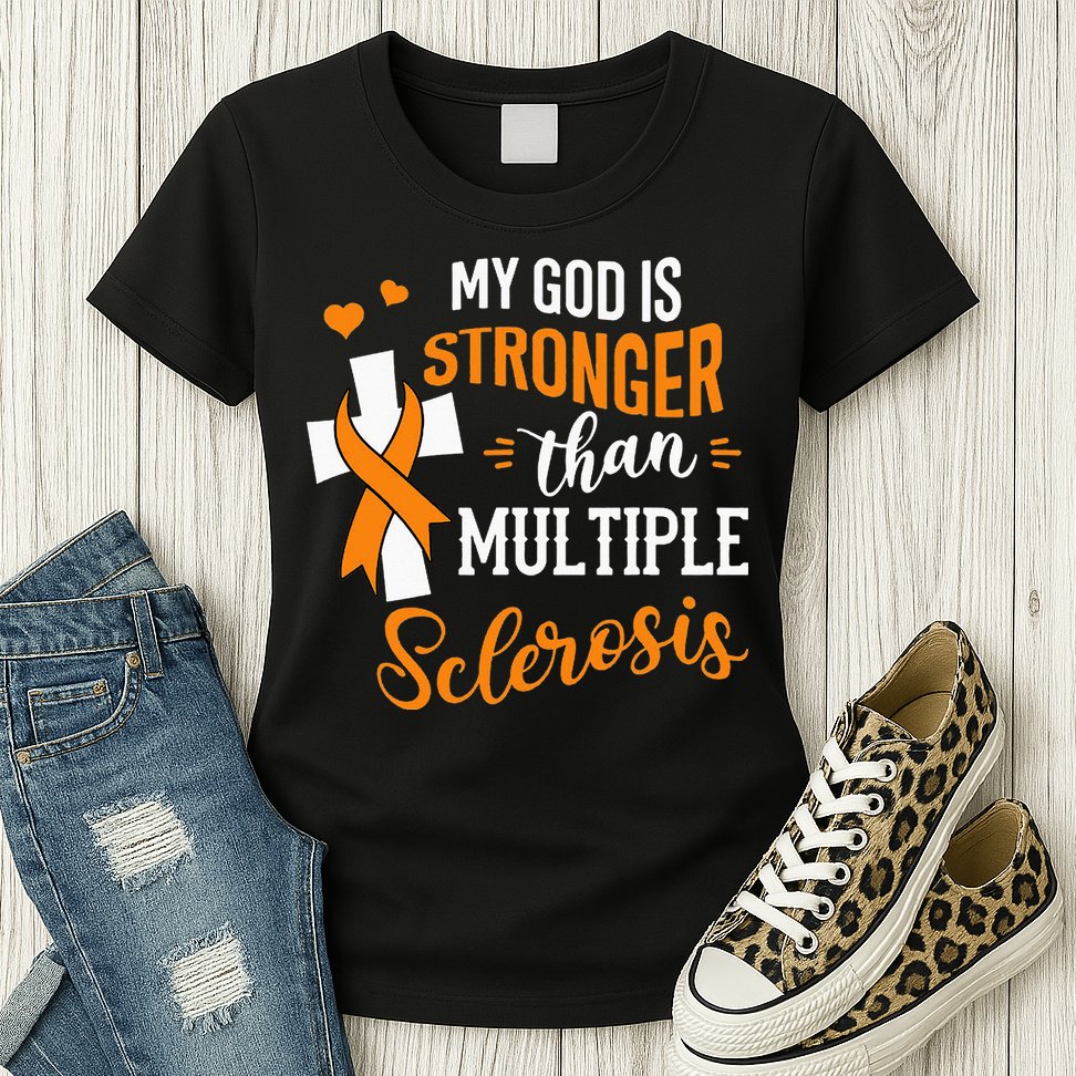 My God is Stronger Than Multiple Sclerosis Warrior Fighter Womens T-Shirt