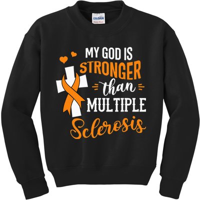 My God is Stronger Than Multiple Sclerosis Warrior Fighter Kids Sweatshirt