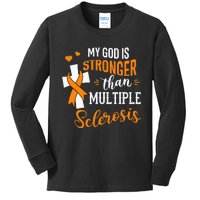 My God is Stronger Than Multiple Sclerosis Warrior Fighter Kids Long Sleeve Shirt