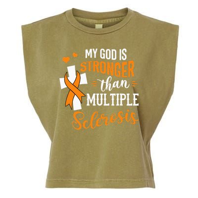 My God is Stronger Than Multiple Sclerosis Warrior Fighter Garment-Dyed Women's Muscle Tee