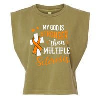 My God is Stronger Than Multiple Sclerosis Warrior Fighter Garment-Dyed Women's Muscle Tee