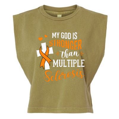 My God is Stronger Than Multiple Sclerosis Warrior Fighter Garment-Dyed Women's Muscle Tee