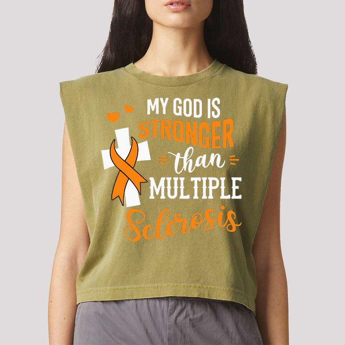 My God is Stronger Than Multiple Sclerosis Warrior Fighter Garment-Dyed Women's Muscle Tee