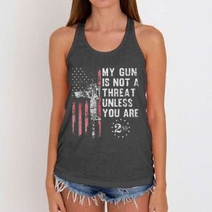 My Gun Is Not A Threat Unless You Are Gun Rights Ar 15 Flag Women's Knotted Racerback Tank