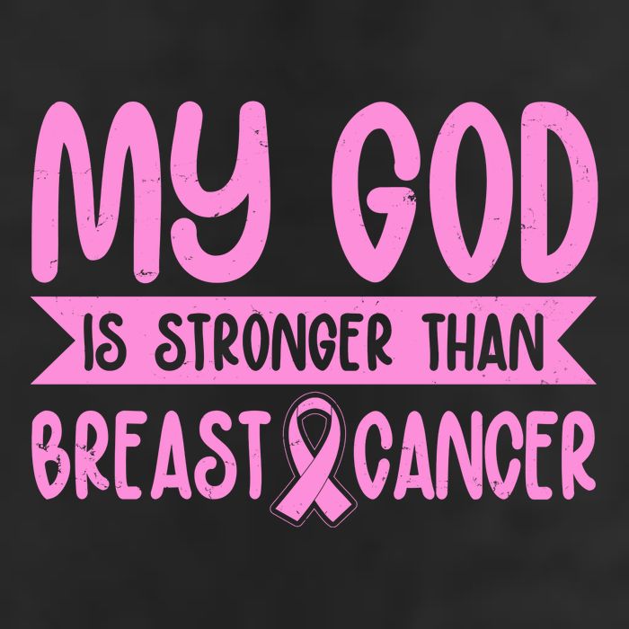My God Is Stronger Than Breast Cancer 7 Panel Mesh Trucker Snapback Hat