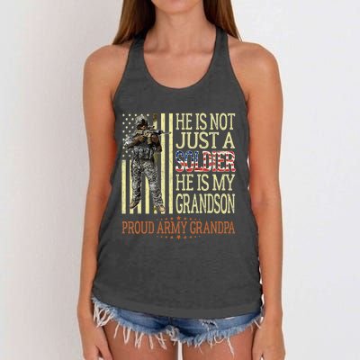 My Grandson Is A Soldier Proud Army Grandpa Women's Knotted Racerback Tank