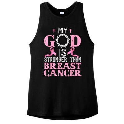 My God Is Stronger Than Christian Breast Cancer Awareness Ladies PosiCharge Tri-Blend Wicking Tank