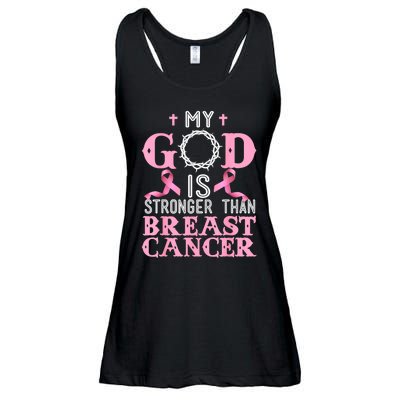 My God Is Stronger Than Christian Breast Cancer Awareness Ladies Essential Flowy Tank