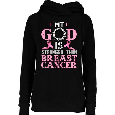 My God Is Stronger Than Christian Breast Cancer Awareness Womens Funnel Neck Pullover Hood