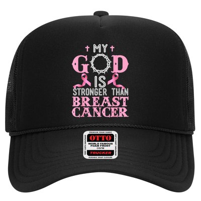 My God Is Stronger Than Christian Breast Cancer Awareness Trucker Hat