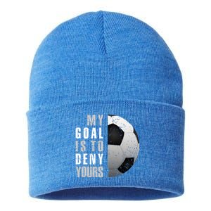 My Goal Is To Deny Yours Soccer Goalie Christmas Gift Sustainable Knit Beanie