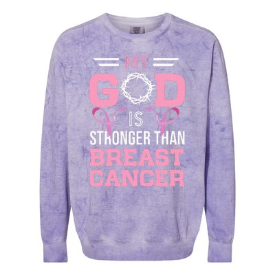 My God Is Stronger Than Breast Cancer Awareness Christian Colorblast Crewneck Sweatshirt