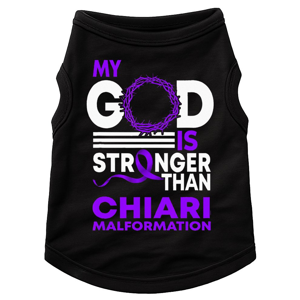 My God Is Stronger Than Chiari Malformation Awareness Ribbon Doggie Tank