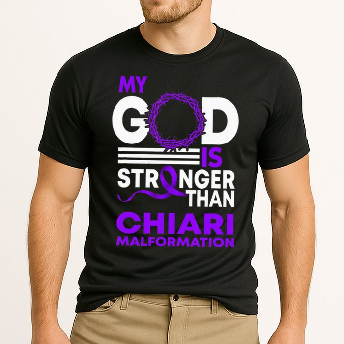 My God Is Stronger Than Chiari Malformation Awareness Ribbon Cooling Performance Crew T-Shirt