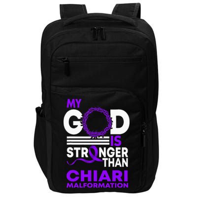 My God Is Stronger Than Chiari Malformation Awareness Ribbon Impact Tech Backpack