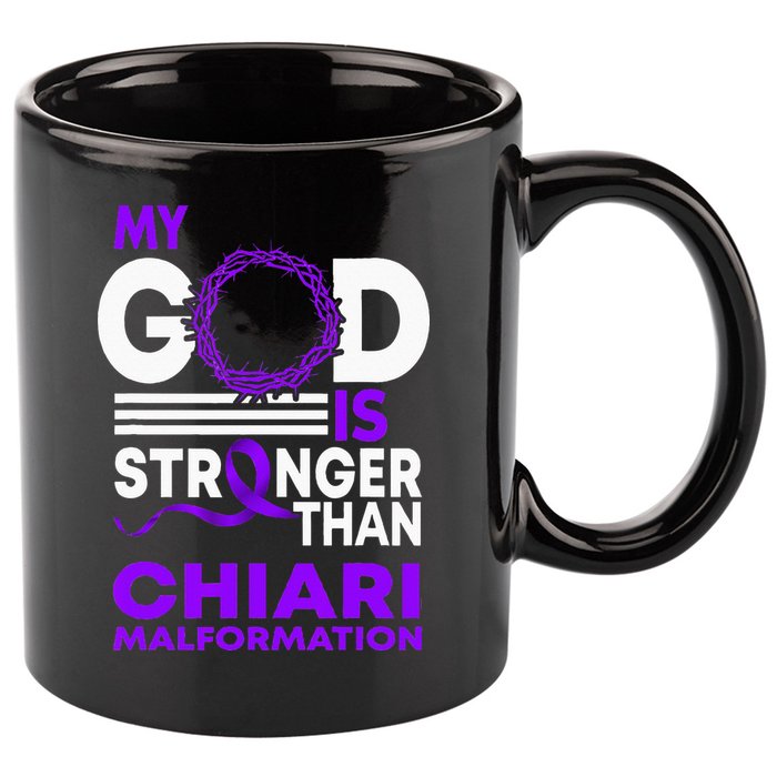 My God Is Stronger Than Chiari Malformation Awareness Ribbon 11oz C Handle Ceramic Mug