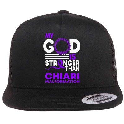 My God Is Stronger Than Chiari Malformation Awareness Ribbon Flatbill Hat