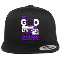 My God Is Stronger Than Chiari Malformation Awareness Ribbon Flat Bill Trucker Hat