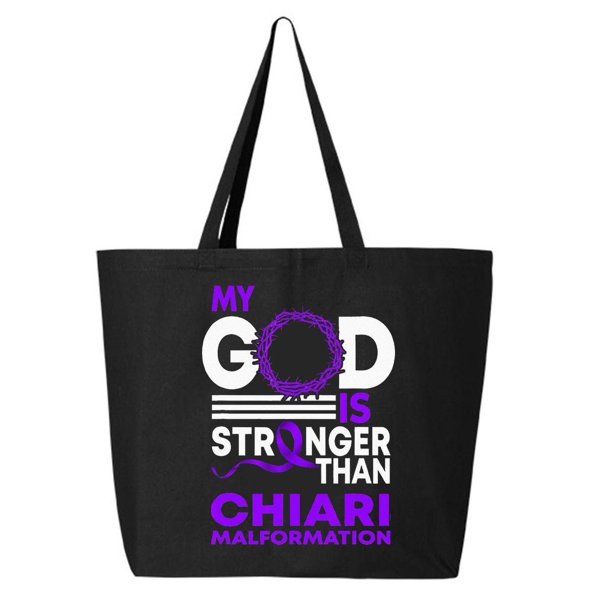 My God Is Stronger Than Chiari Malformation Awareness Ribbon 25L Jumbo Tote