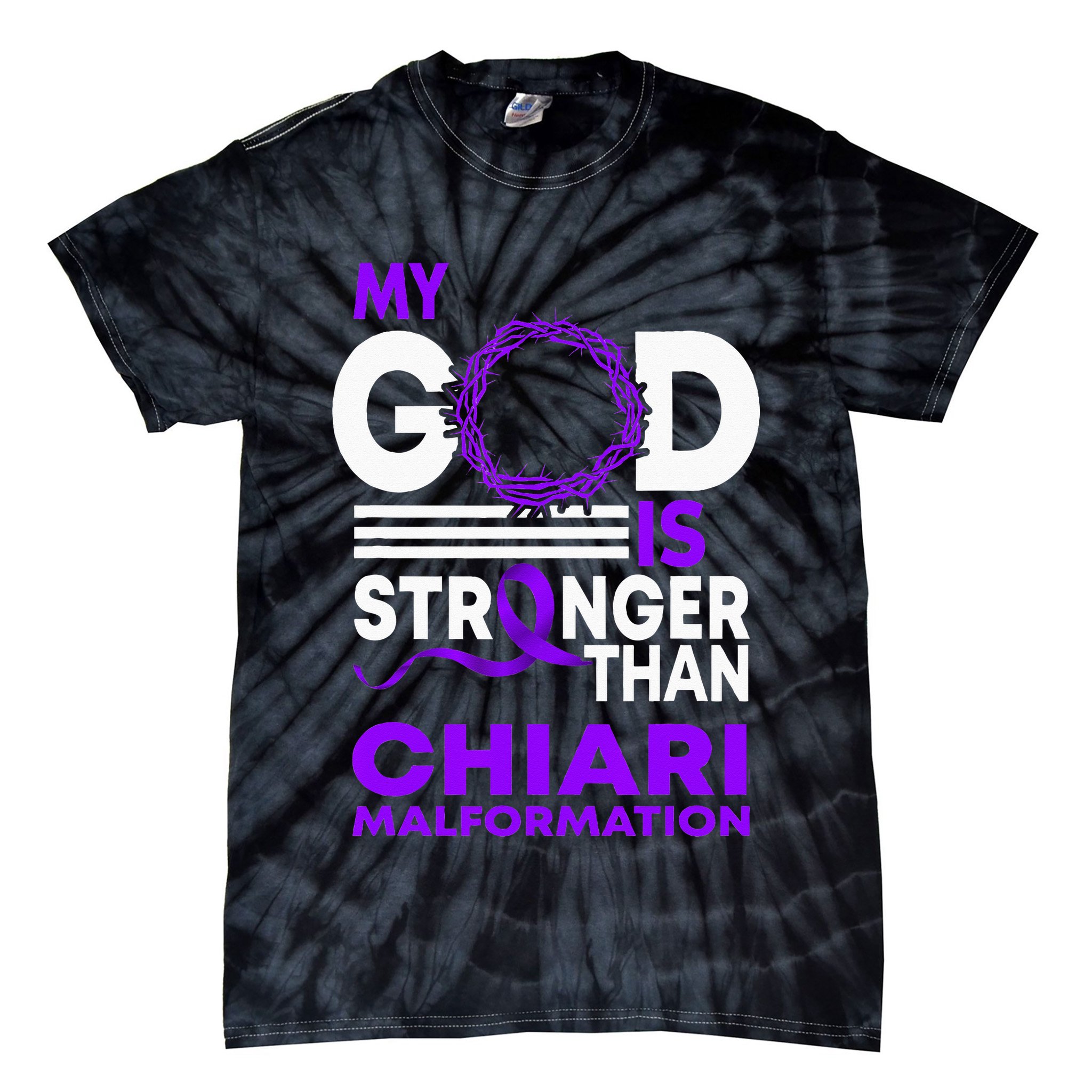 My God Is Stronger Than Chiari Malformation Awareness Ribbon Tie-Dye T-Shirt