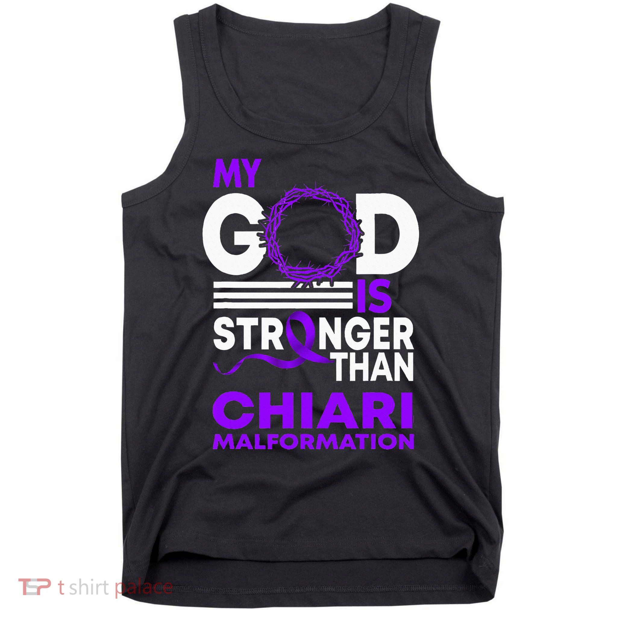 My God Is Stronger Than Chiari Malformation Awareness Ribbon Tank Top