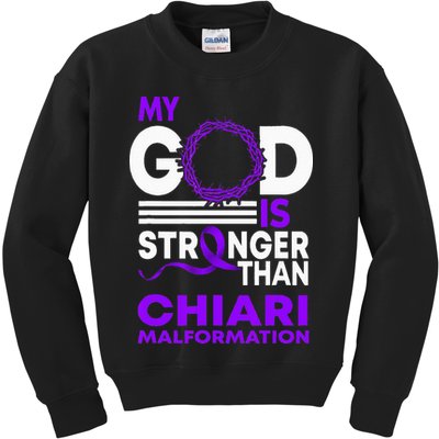 My God Is Stronger Than Chiari Malformation Awareness Ribbon Kids Sweatshirt