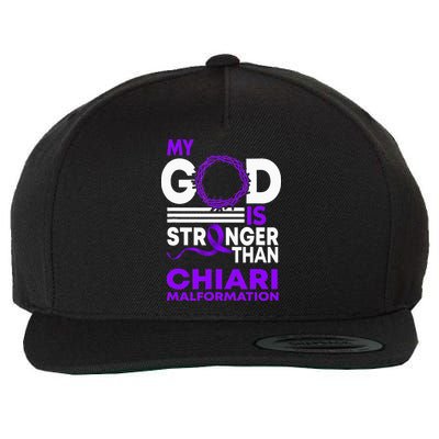 My God Is Stronger Than Chiari Malformation Awareness Ribbon Wool Snapback Cap